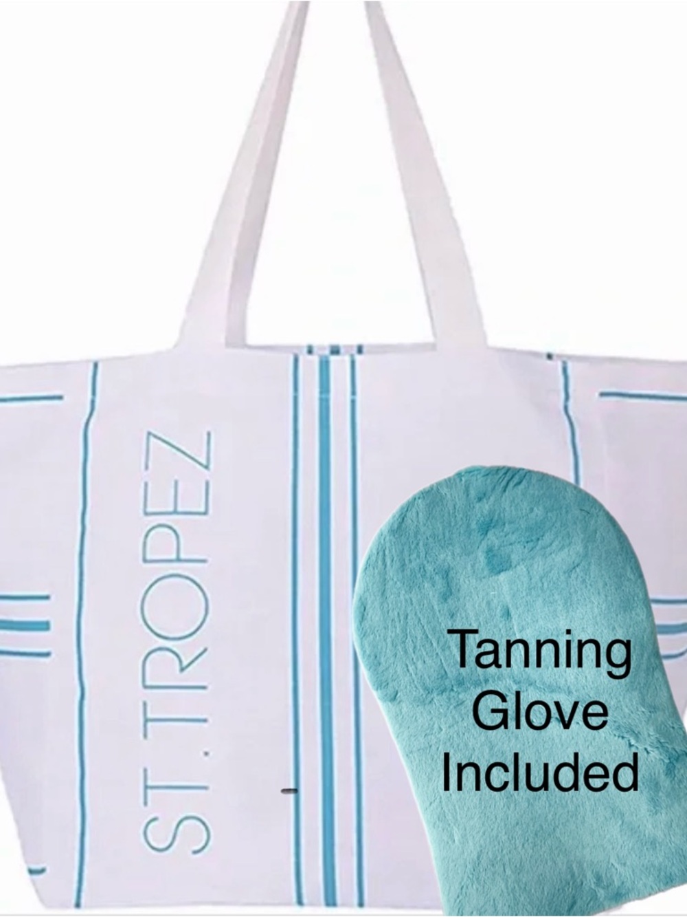 St. Tropez White & Turquoise Canvas Tote Bag & Tanning Glove